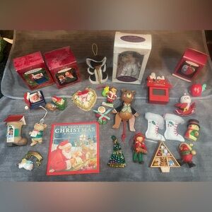 Vintage Christmas Ornaments Hallmark & Mixed Wood Victorian Doll Lot